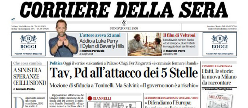Le prime pagine di martedì 5 marzo 2019