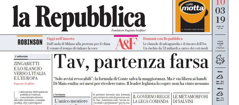 Le prime pagine di domenica 10 marzo 2019