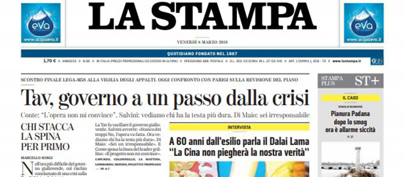 Le prime pagine di venerdì 8 marzo 2019