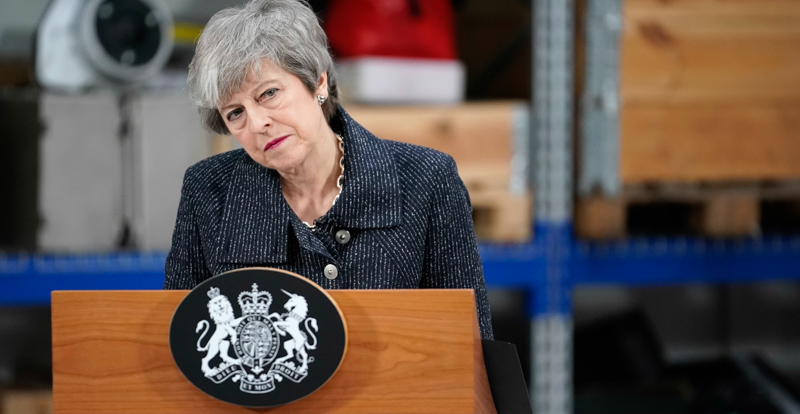 Theresa May mentre tiene un discorso a Grimsby, in Inghilterra. (Christopher Furlong - WPA Pool/Getty Images)