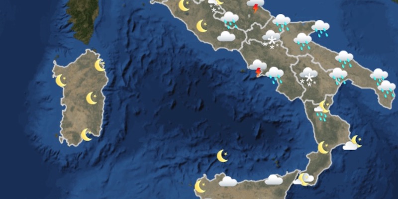 Le previsioni del tempo per la notte di lunedì 11 marzo sul sud Italia (Servizio meteorologico dell'Aeronautica militare)
