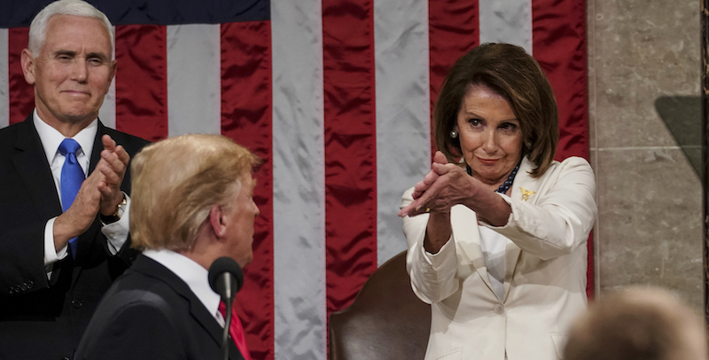 Nancy Pelosi e Donald Trump al discorso sullo stato dell’Unione – Washington DC, 5 febbraio
(Doug Mills/The New York Times via AP, Pool)