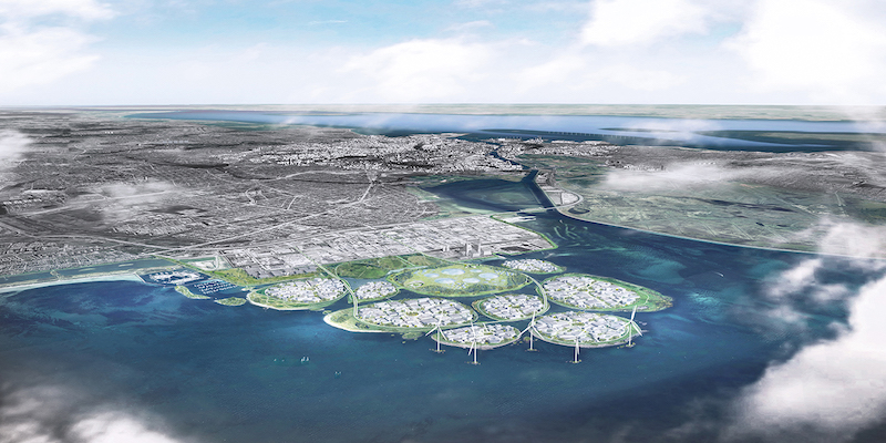 Un render delle nove isole che comporranno il progetto di Holmene, a Copenaghen. (Urban Power for Hvidovre Municipality)