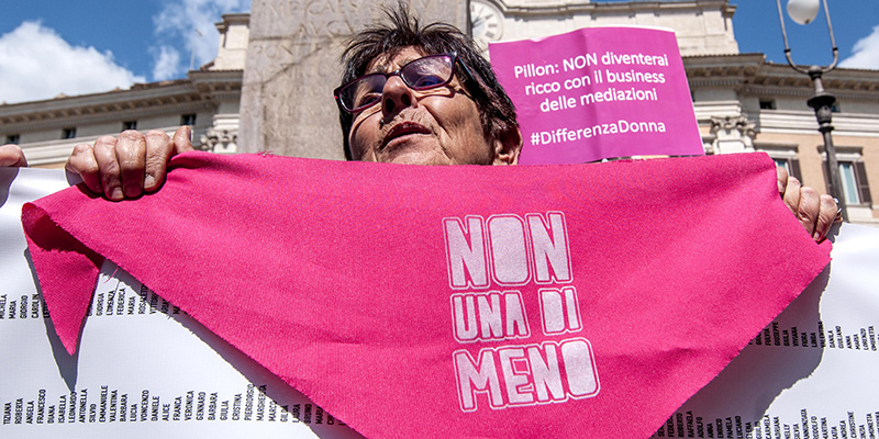 Protesta davanti a Montecitorio contro l'inizio della discussione dell ddl Pillon alla commissione Giustizia del Senato, 9 aprile 2019 (©Patrizia Cortellessa/Pacific Press via ZUMA Wire e ANSA)