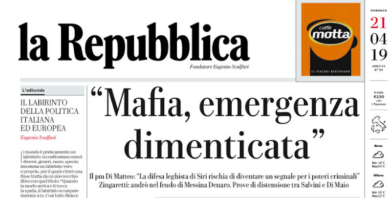 Le prime pagine di domenica 21 aprile 2019