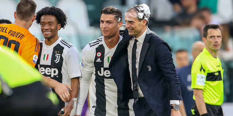 Massimiliano Allegri e Cristiano Ronaldo dopo la vittoria contro la Fiorentina (Giampiero Sposito/Getty Images)