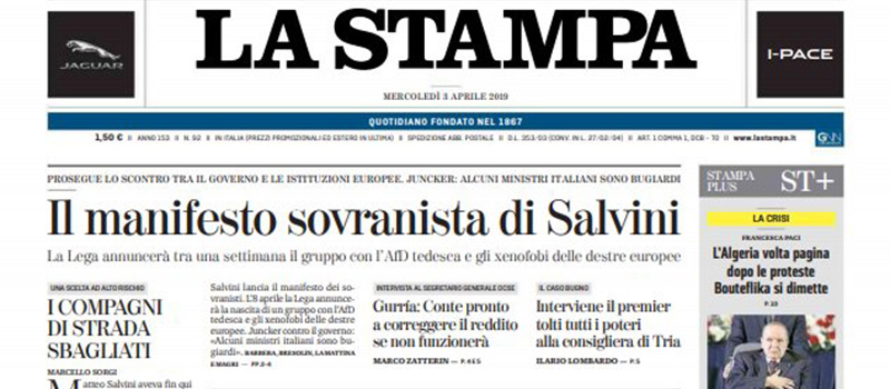Le prime pagine di mercoledì 3 aprile 2019