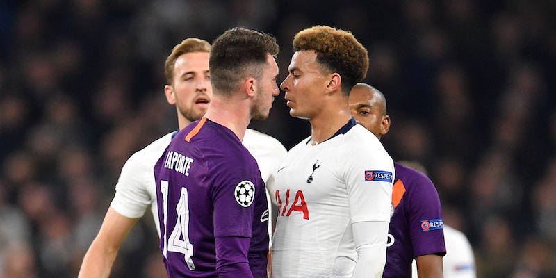 Aymeric Laporte e Dele Alli faccia a faccia nella partita di andata a Londra (Justin Setterfield/Getty Images)