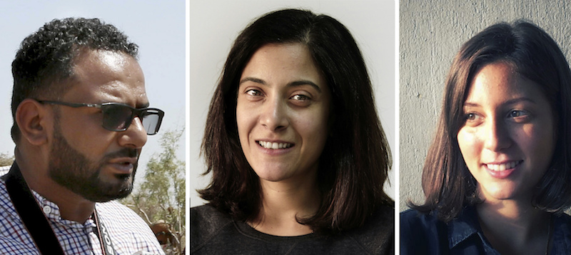 Da sinistra, i giornalisti dell'Associated Press Maad al Zikry, Maggie Michael e Nariman El-Mofty, vincitori del premio Pulitzer 2019 per la cronaca internazionale (AP Photo)