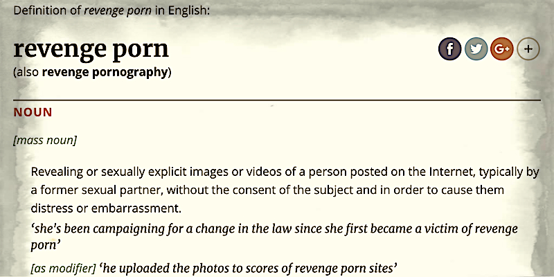 La definizione di "revenge porn" del sito degli Oxford Dictionaries
