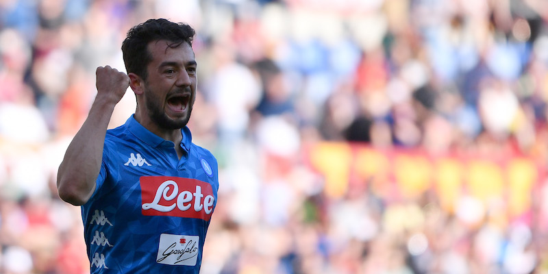 Amin Younes dopo il gol segnato alla Roma nell'ultima giornata di campionato (Alfredo Falcone/LaPresse)