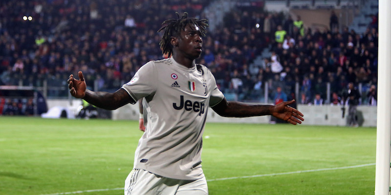 L'esultanza di Moise Kean, attaccante della Juventus, dopo il gol al Cagliari (Getty Images)