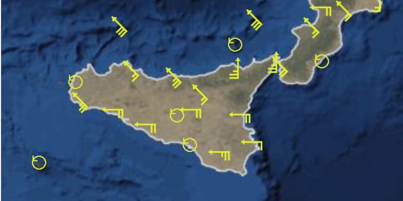 Il vento in Sicilia nella giornata del 22 aprile 2019 (Servizio meteorologico dell'Aeronautica Militare)