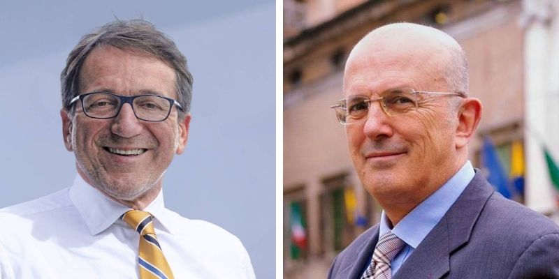(Gian Carlo Muzzarelli, candidato del centrosinistra, e Stefano Prampolini, candidato del centrodestra)