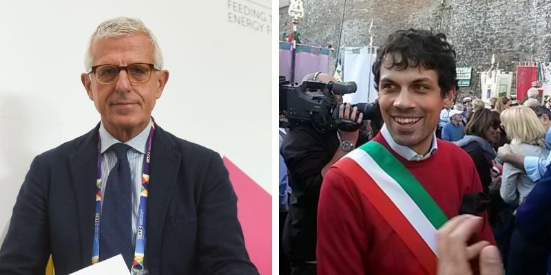 Giuliano Giubilei, candidato del centrosinistra, e Andrea Romizi, sindaco uscente e candidato del centrodestra (ANSA/DANIELE MASCOLO)