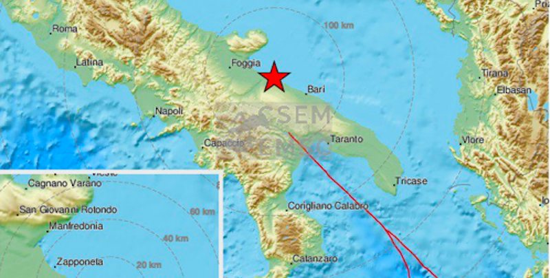 C'è stato un terremoto di magnitudo 3.9 in provincia di Barletta-Andria-Trani, in Puglia