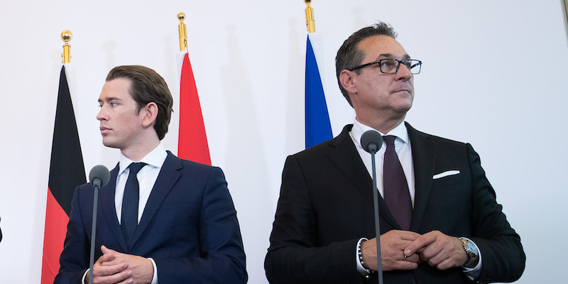 Sebastian Kurz e Heinz-Christian Strache, rispettivamente cancelliere e vicecancelliere del governo austriaco (Michael Gruber/Getty Images)