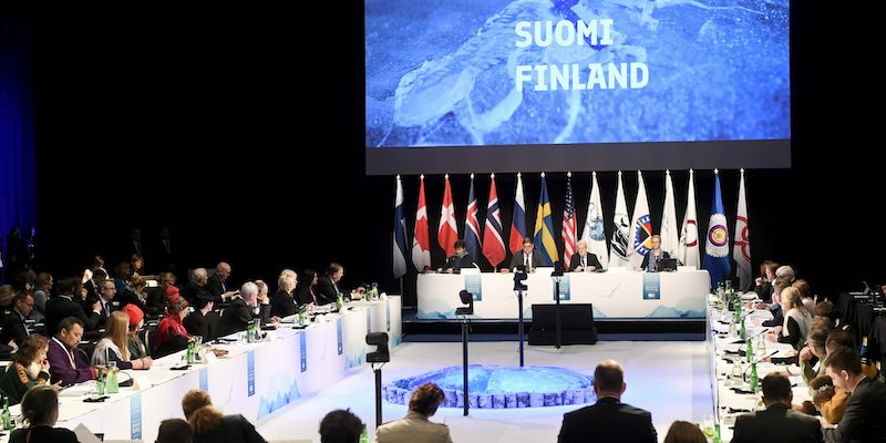 L'11esima riunione del Consiglio Artico a Rovaniemi, in Finlandia, il 7 maggio 2019 (Vesa Moilanen/Lehtikuva via AP)