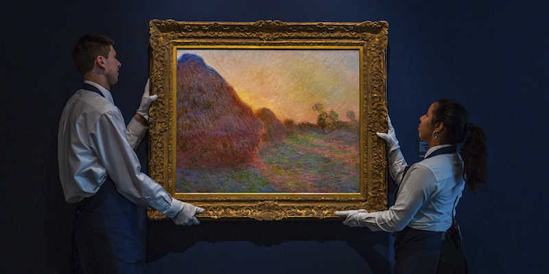Il quadro della serie dei Covoni di Claude Monet venduto all'asta da Sotheby's il 14 maggio 2019, a New York (Courtesy Sotheby's via AP)