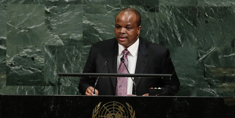 Re Mswati III all'Assemblea generale dell'ONU, New York, aprile 2017
(AP Photo/Frank Franklin II)