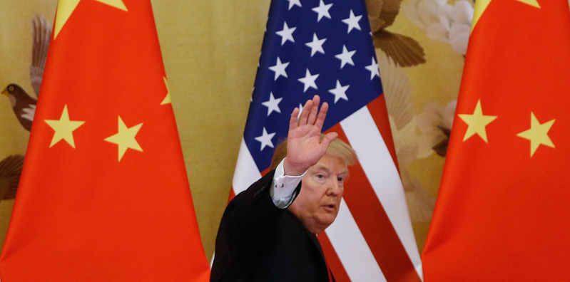 Donald Trump durante la sua visita in Cina nel novembre del 2017.(Thomas Peter-Pool/Getty Images)