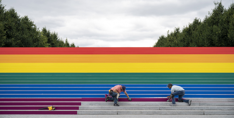 La scalinata del Franklin D. Roosevelt Four Freedoms Park trasformata in una bandiera arcobaleno, New York, 14 giugno 2019
(Drew Angerer/Getty Images)