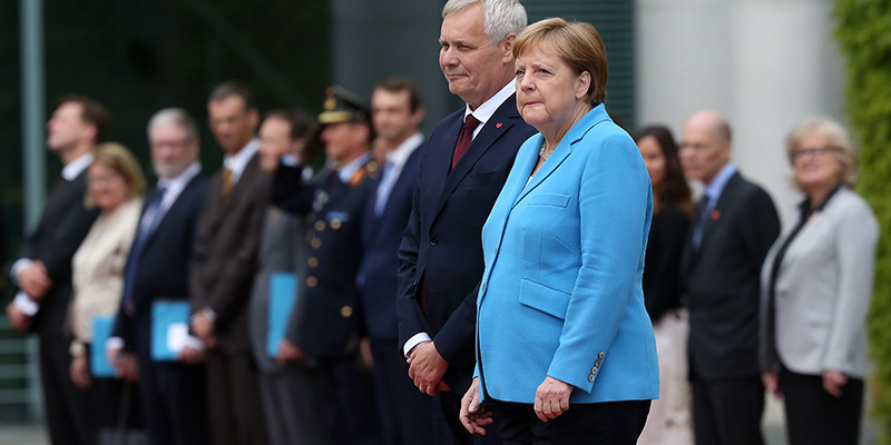 Angela Merkel con il primo ministro finlandese Antti Rinne, berlino, 10 luglio 2019 (Adam Berry/Getty Images)