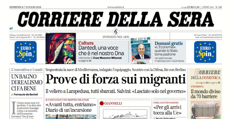 Le prime pagine di domenica 7 luglio 2019