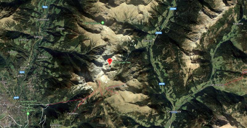 Mappa che mostra il luogo dove è morta l'atleta norvegese colpita dal fulmine (ANSA/GOOGLE MAPS)