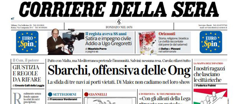 Le prime pagine di sabato 6 luglio 2019