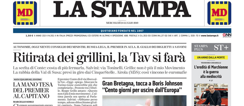 Le prime pagine di mercoledì 24 luglio 2019