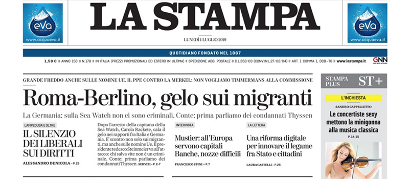 Le prime pagine di lunedì 1 luglio 2019