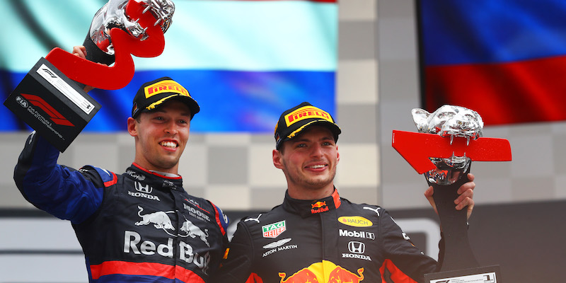 Daniil Kvyat e Max Verstappen sul podio del Gran Premio di Germania (Mark Thompson/Getty Images)