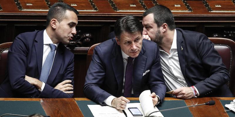 Luigi Di Maio, Giuseppe Conte e Matteo Salvini. (ANSA/GIUSEPPE LAMI)
