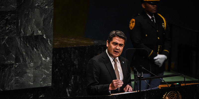 Juan Orlando Hernández alla Nazioni Unite, 26 settembre 2018 (Stephanie Keith/Getty Images)