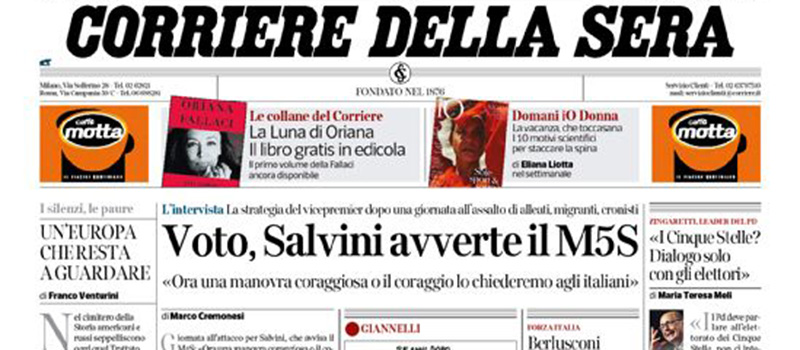 Le prime pagine di venerdì 2 agosto 2019