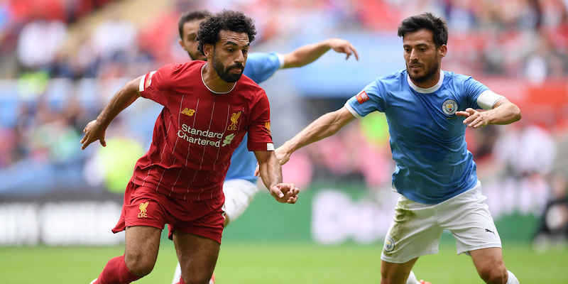 Mohamed Salah e David Silva durante il Community Shield tra Liverpool e Manchester City (Laurence Griffiths/Getty Images)