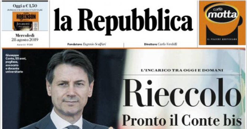 Le prime pagine di mercoledì 28 agosto 2019