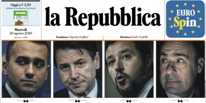 Le prime pagine di martedì 20 agosto 2019