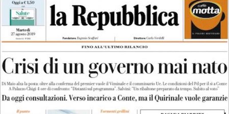 Le prime pagine di martedì 27 agosto 2019