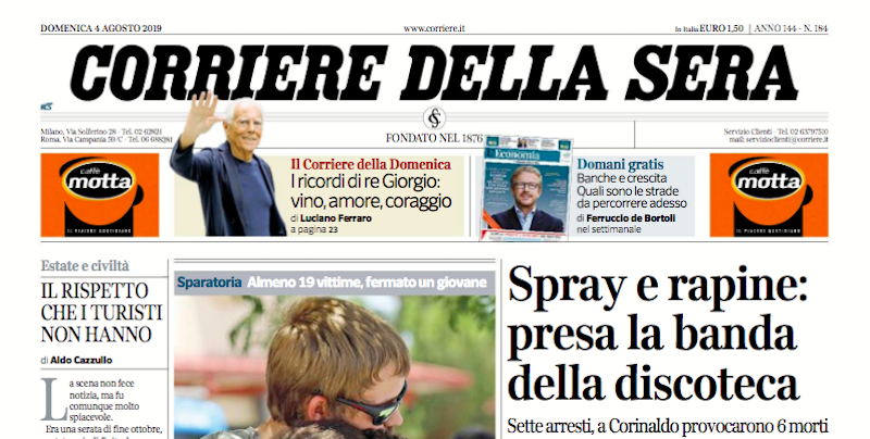 Le prime pagine di domenica 4 agosto 2019