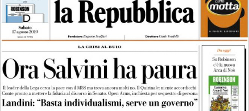 Le prime pagine di sabato 17 agosto 2019