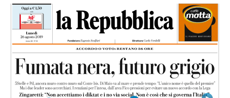 Le prime pagine di lunedì 26 agosto 2019