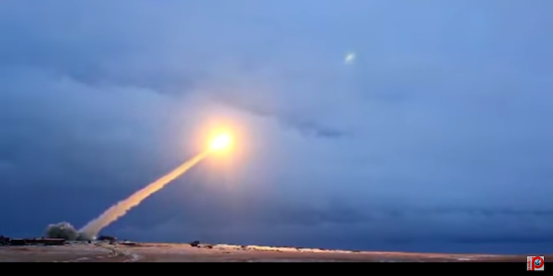 Un frammento del video diffuso nel febbraio 2019 dagli organi di propaganda russi sul presunto lancio del missile (Burevestnick/Skyfall)