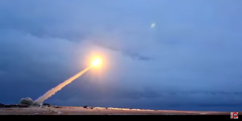 Un frammento del video diffuso nel febbraio 2019 dagli organi di propaganda russi sul presunto lancio del missile (Burevestnick/Skyfall) 