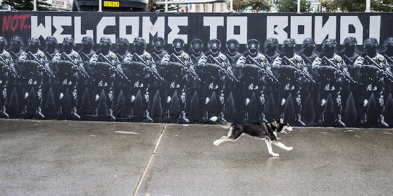 Un cane davanti a un murale dell'artista australiano Luke Cornish a Bondi Beach, Sydney, Australia
(Jenny Evans/Getty Images)