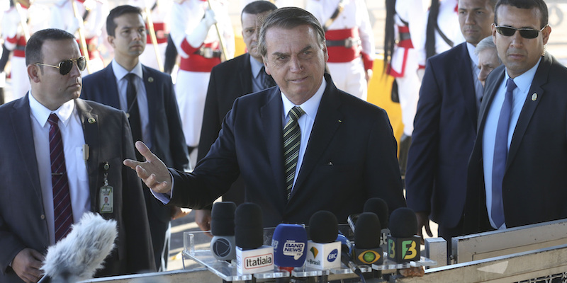Il presidente del Brasile Jair Bolsonaro, a Brasilia, il 27 agosto 2019 (Antonio Cruz/Agencia Brasil via AP)