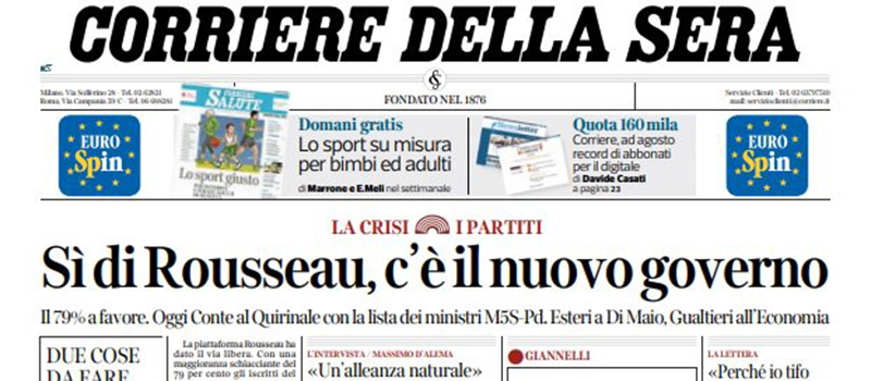 Le prime pagine di mercoledì 4 settembre 2019