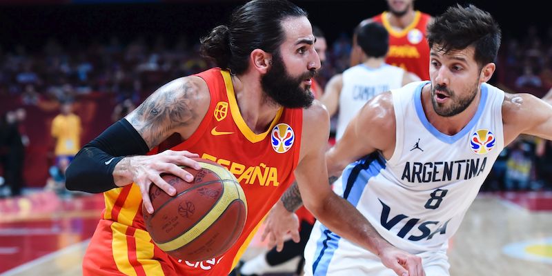 Ricky Rubio e Tayavek Gallizzi nella finale dei Mondiali di Basket (WANG ZHAO / AFP)