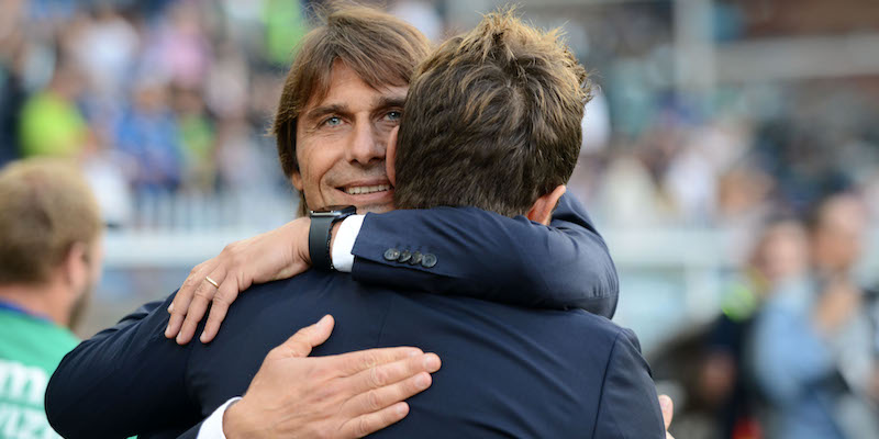 Antonio Conte con Eusebio Di Francesco prima di Sampdoria-Inter (Paolo Rattini/Getty Images)
